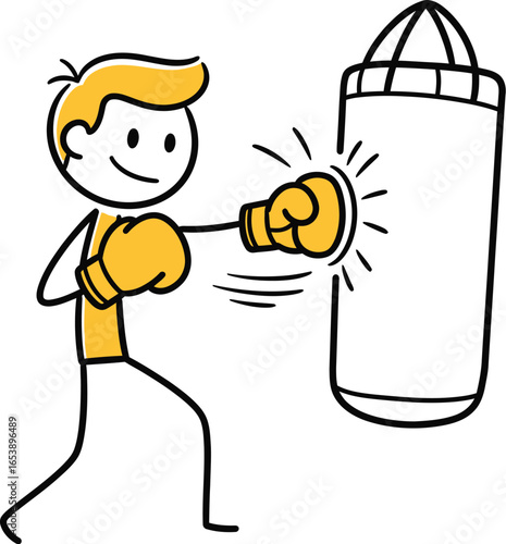 Boxing training stick figure punching bag workout illustration