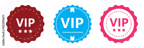 VIP icons. Different styles, color, VIP status. Vector icons.
