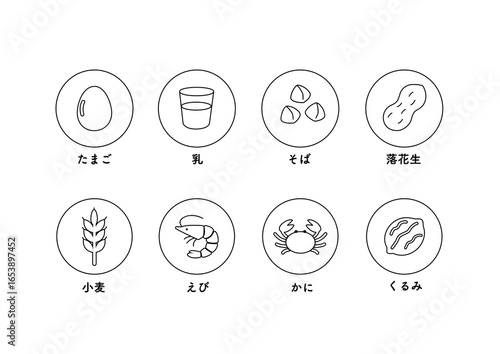 食物アレルギー　イラスト　マーク　アレルゲンのシンプルなイラスト