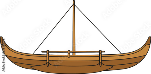 Authentic Polynesian Outrigger Canoe Illustration. Detailed illustration of an authentic Polynesian outrigger canoe with rigging.
