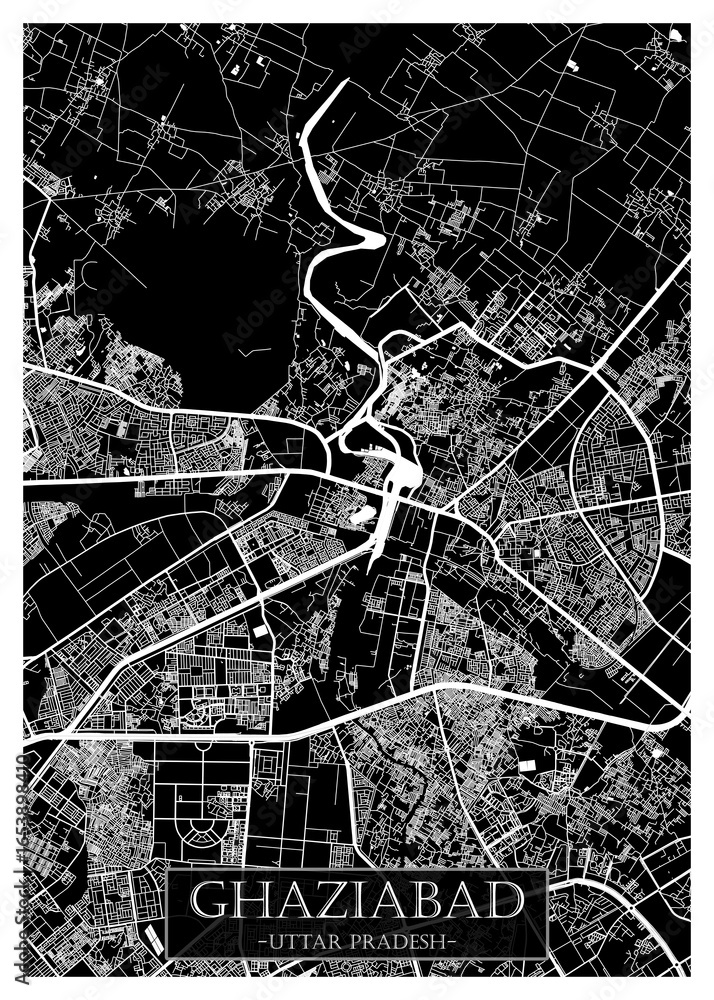 Obraz premium Ghaziabad Uttar Pradesh City Street Map. downtown printable Landmarks, print city painting, travel art, city banner, modern city, urban city art, background abstract city