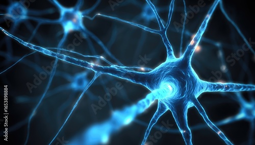 Close-up view of glowing neural pathways
