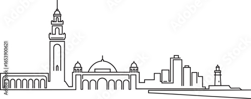 Casablanca Skyline Vector Illustration Morocco Cityscape Outline Silhouette Landmark