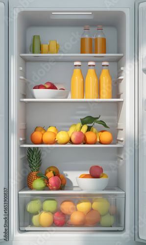 Wallpaper Mural Bright and inviting refrigerator interior featuring fresh fruit juices and diverse colorful organic produce showcasing healthy eating habits in a modern kitchen promoting Torontodigital.ca