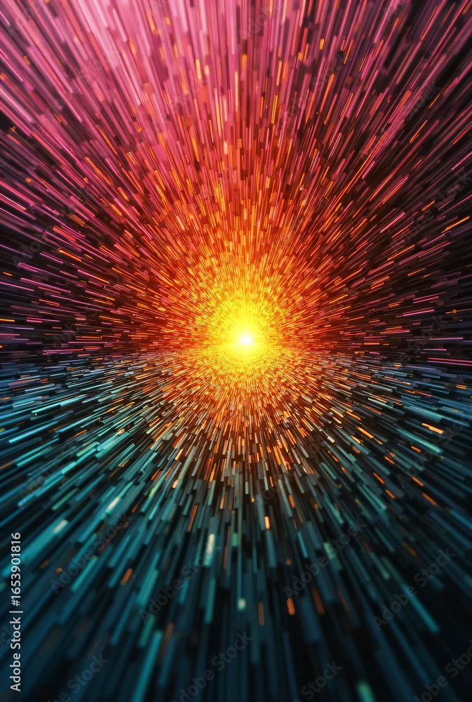 Obraz premium An energetic fractal burst arrangement shines with a colorful and bright star explosion design