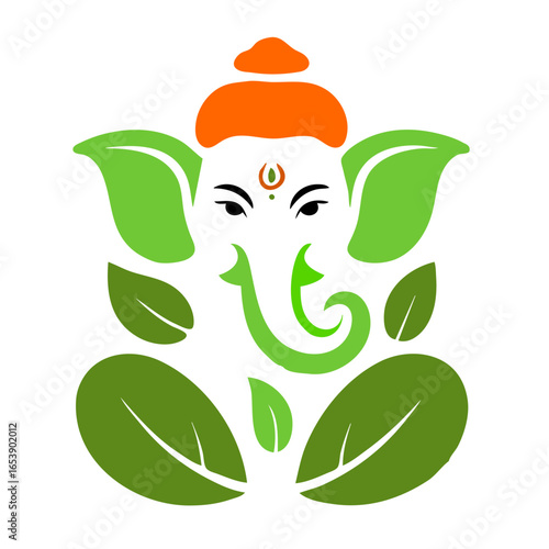 Minimalist Eco-Friendly Vector Illustration of Lord Ganesha Made of Leaves