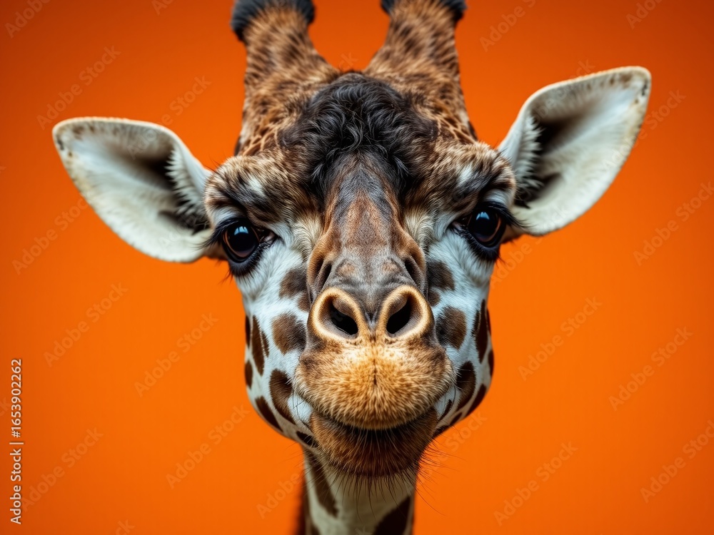 Obraz premium Funny Giraffe Portrait - Orange Studio Shot