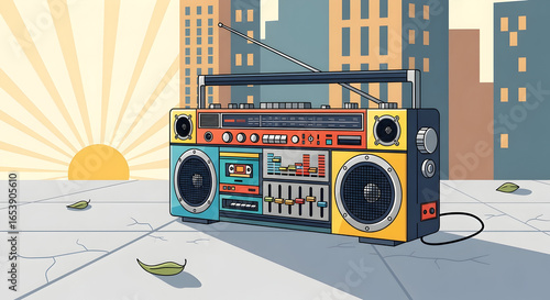 Colorful retro boombox illustration