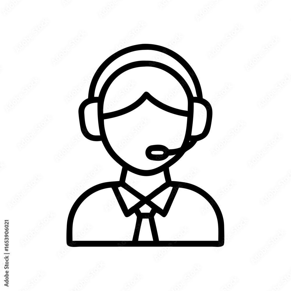 Obraz premium Outline illustration of a customer service representative with headset and tie in a simple style