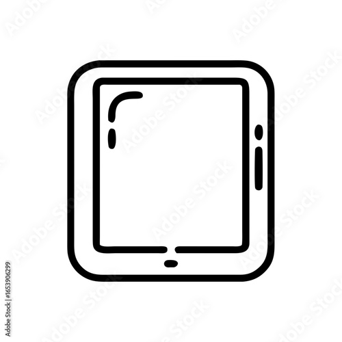 Illustration of a tablet device with a rounded rectangular frame and a home button on the bottom edge