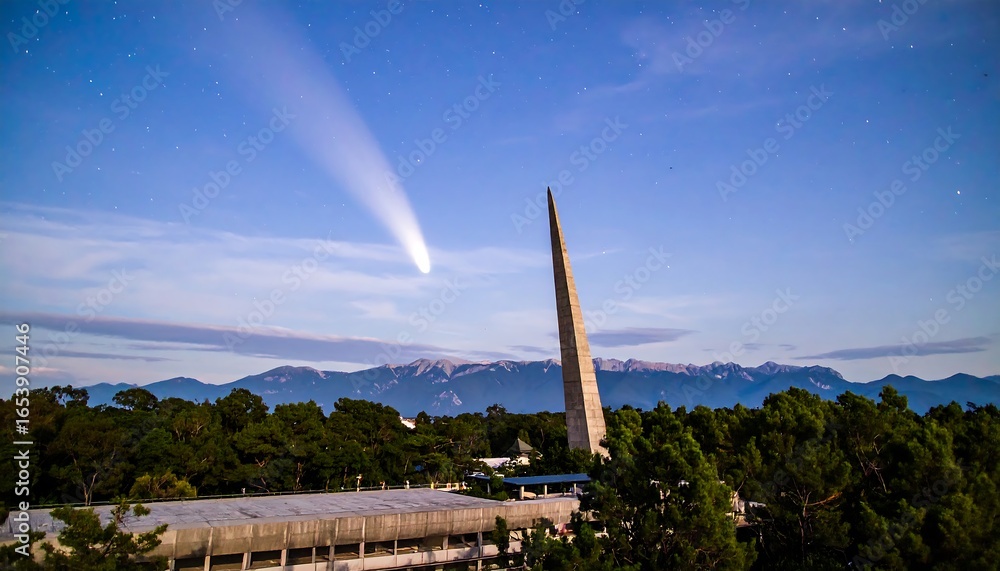 Fototapeta premium Comet over monument