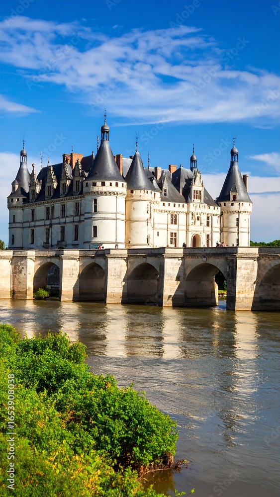 Obraz premium A grand chateau over a river