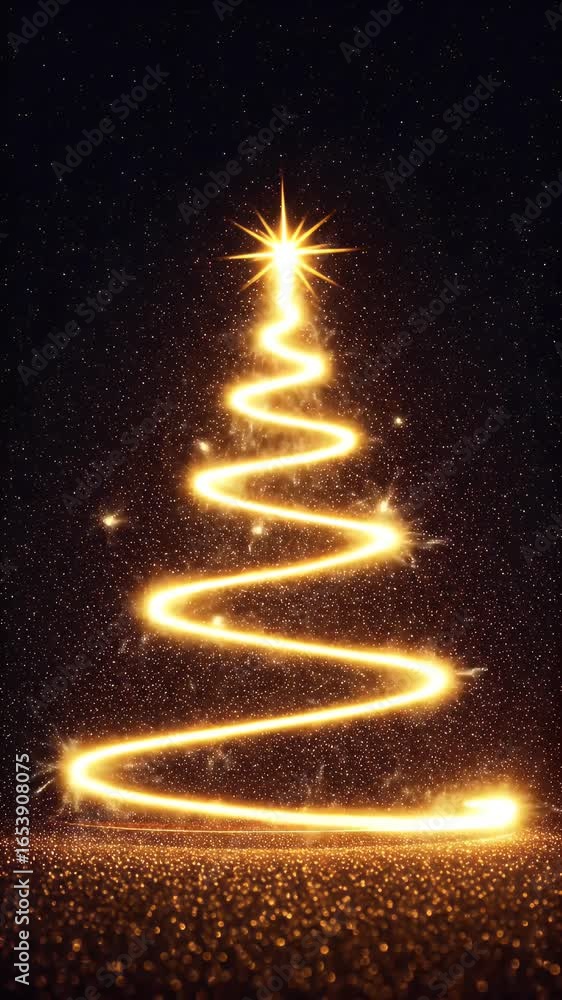 Abstract Golden Light Christmas Tree Illustration With Sparkles Abstract Golden Light Christmas Tree Illustration With Sparkles
