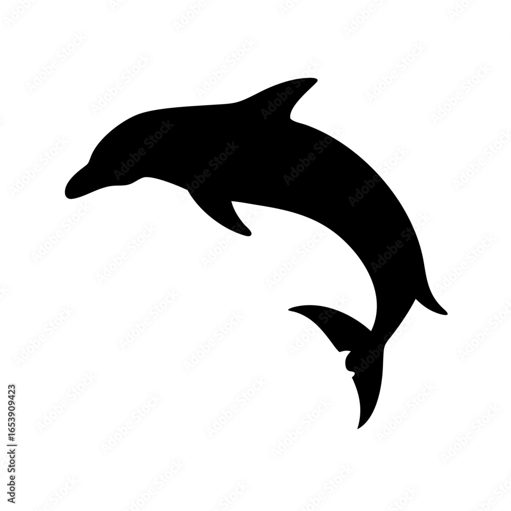 Fototapeta premium Jumping Dolphin Silhouette Vector - Ocean Marine Animal Icon