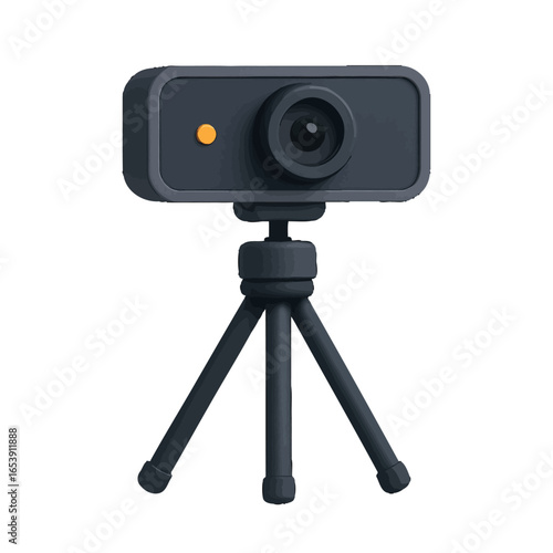 Black 3D Webcam with Tripod on White Background for Video Conferencing