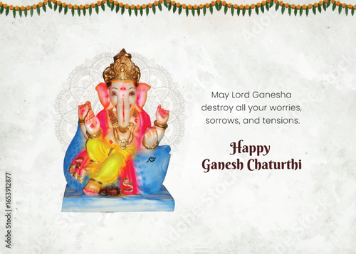 Happy Ganesh Chaturthi with Ganesha  Illustration 