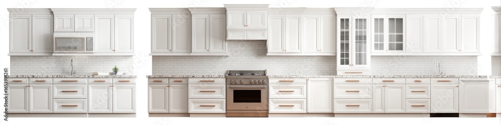 Fototapeta premium White kitchen cabinetry with copper-toned hardware