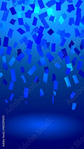 Blue confetti falling on a dark blue background