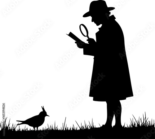 Biologist Silhouette Side View with Bold Thick Outline Vector Illustration