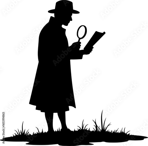 Biologist Silhouette Side View with Bold Thick Outline Vector Illustration