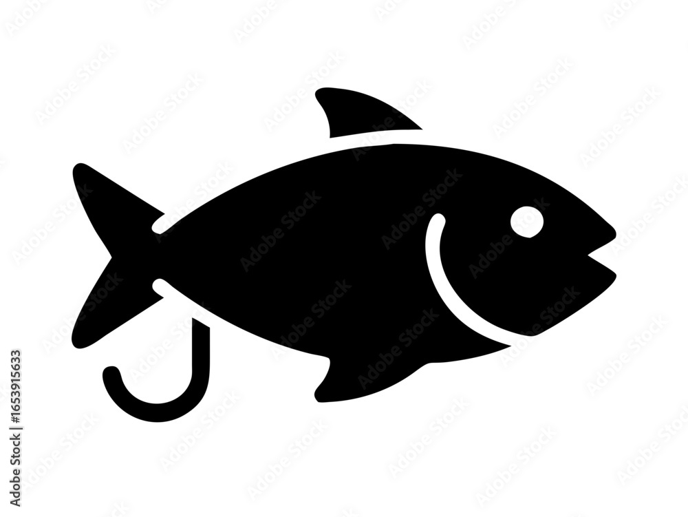 Obraz premium Fishing Icon Vector - Fish and Hook Silhouette