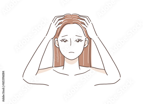 白髪に悩む女性のイラスト素材