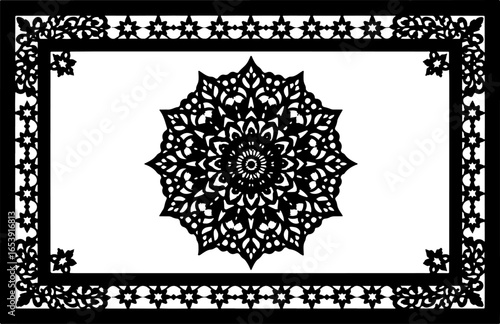 Baroque brilliance black logo featuring an ornate vintage European border, crafted with intricate details and elegant flourishes