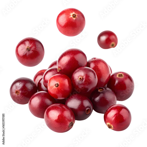 Group of fresh cranberries isolated on transparent background