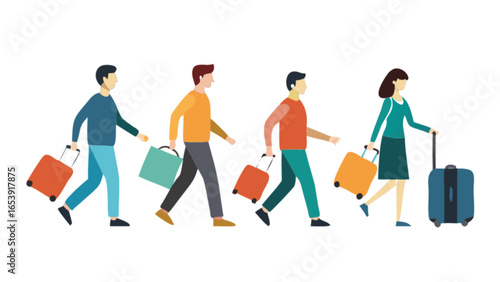 Travelers with luggage vector illustration for travel blog and tourism industry marketing and advertising use