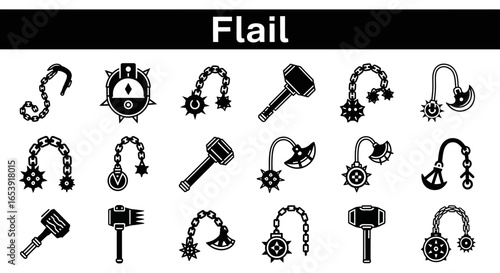 Flail icons set: medieval, weapon, and historical combat symbols.