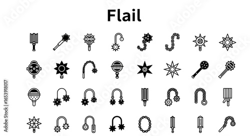 Flail icons set: medieval, weapon, and historical combat symbols.