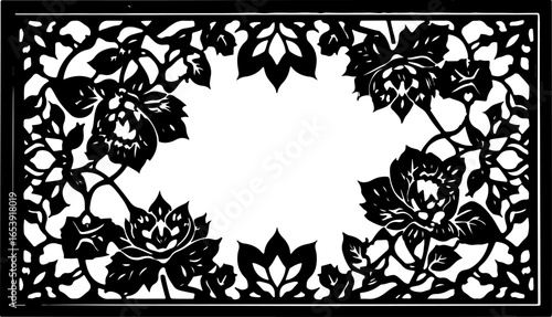 Baroque brilliance black logo featuring an ornate vintage European border, crafted with intricate details and elegant flourishes