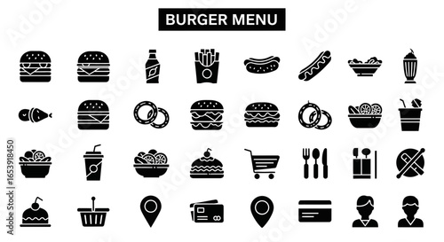 Burger Menu icons set: UI, navigation, and user interface symbols.