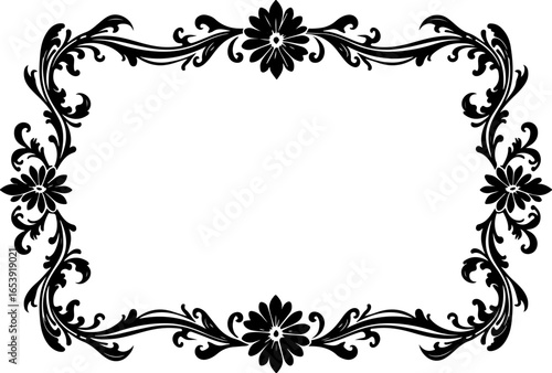 Baroque brilliance black logo featuring an ornate vintage European border, crafted with intricate details and elegant flourishes