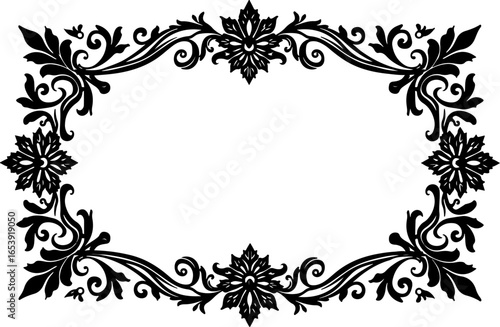Baroque brilliance black logo featuring an ornate vintage European border, crafted with intricate details and elegant flourishes