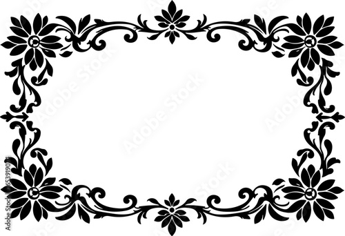 Baroque brilliance black logo featuring an ornate vintage European border, crafted with intricate details and elegant flourishes