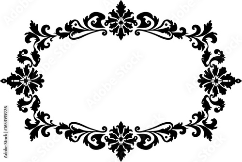Baroque brilliance black logo featuring an ornate vintage European border, crafted with intricate details and elegant flourishes