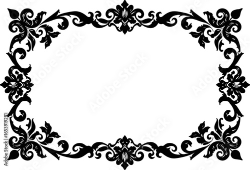 Baroque brilliance black logo featuring an ornate vintage European border, crafted with intricate details and elegant flourishes