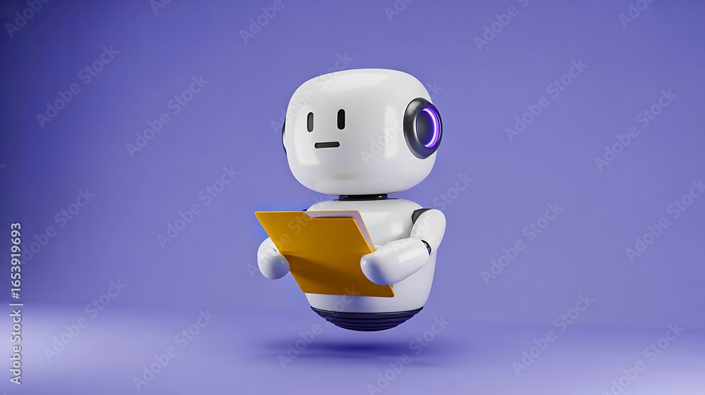 Fototapeta premium 3d robot holding yellow folder symbolizing artificial intelligence and digital data management 