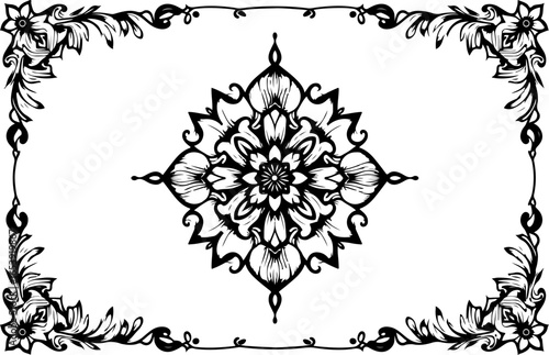 Baroque brilliance black logo featuring an ornate vintage European border, crafted with intricate details and elegant flourishes