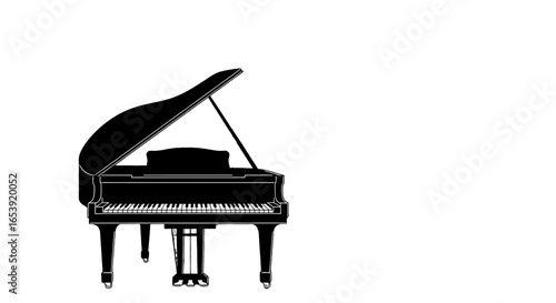Silhouette of a Grand Piano with Black Color on White Background Musical Instrument for Concerts and Classical Music Performances