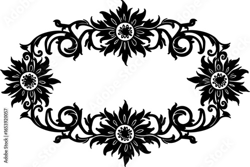 Baroque brilliance black logo featuring an ornate vintage European border, crafted with intricate details and elegant flourishes