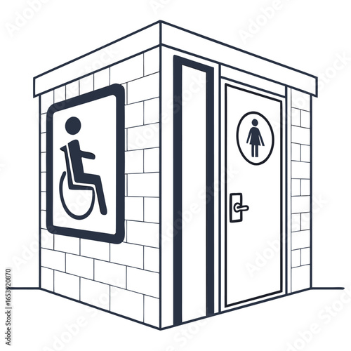 Accessibility and Inclusivity: Illustration of a public restroom, emphasizing inclusivity with a focus on accessibility for people with disabilities. The design symbolizes equality. 