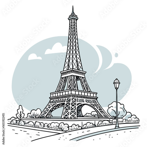 Parisian Charm: Iconic Eiffel Tower stands tall against a picturesque Parisian scene. capturing the essence of timeless elegance.