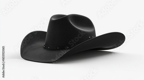 Black cowboy hat angled on white background