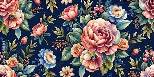 Blue floral pattern with pink flowers