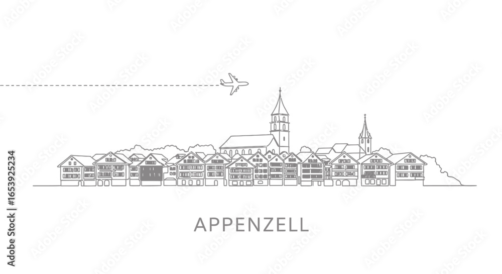 Fototapeta premium Appenzell Switzerland Line Art Skyline Minimal.