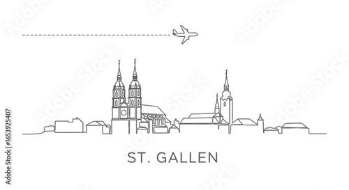 St Gallen Skyline Minimal Travel Line Art.