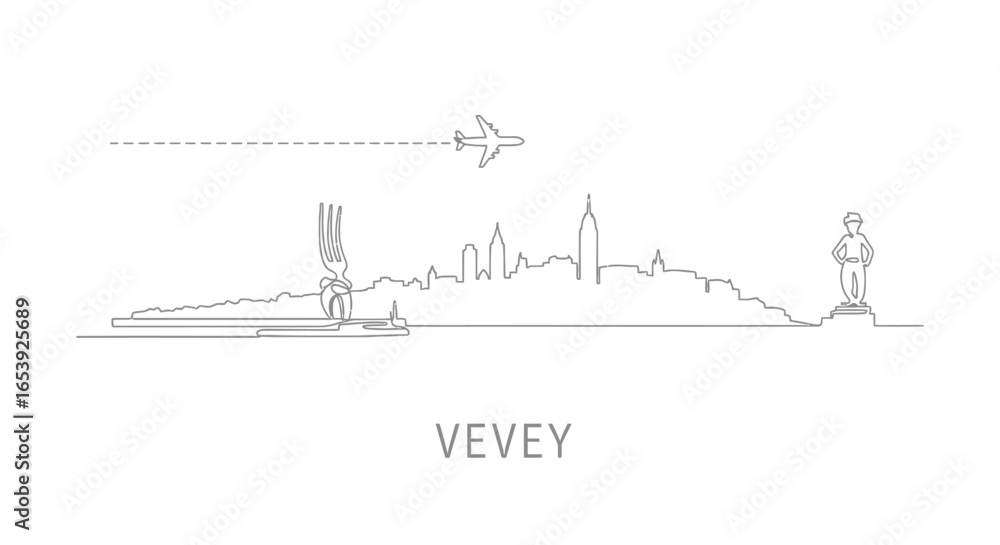 Obraz premium Vevey Skyline Vector with Switzerland, and Minimalist Art.
