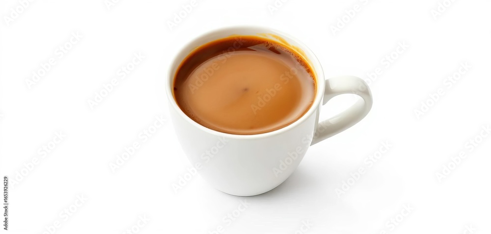 Fototapeta premium A steaming cup of coffee, isolated on a pure white background, comfort, morning